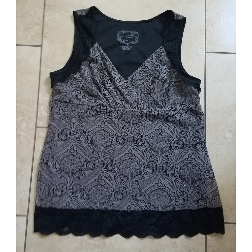 Hillard & Hanson Blouse XL Black Lace Tank Top Cami Whimsigoth Fairycore Shirt